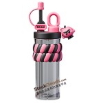 720ml Black Pink Two-tone Braided Wristband Straw Cup with Cartoon Pendant & Portable Carry Loop